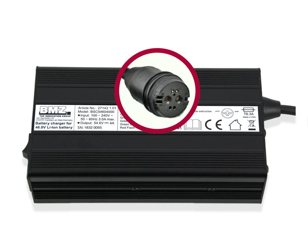 Bmz acculader li-ion 54,6v 4a plug rosenberger