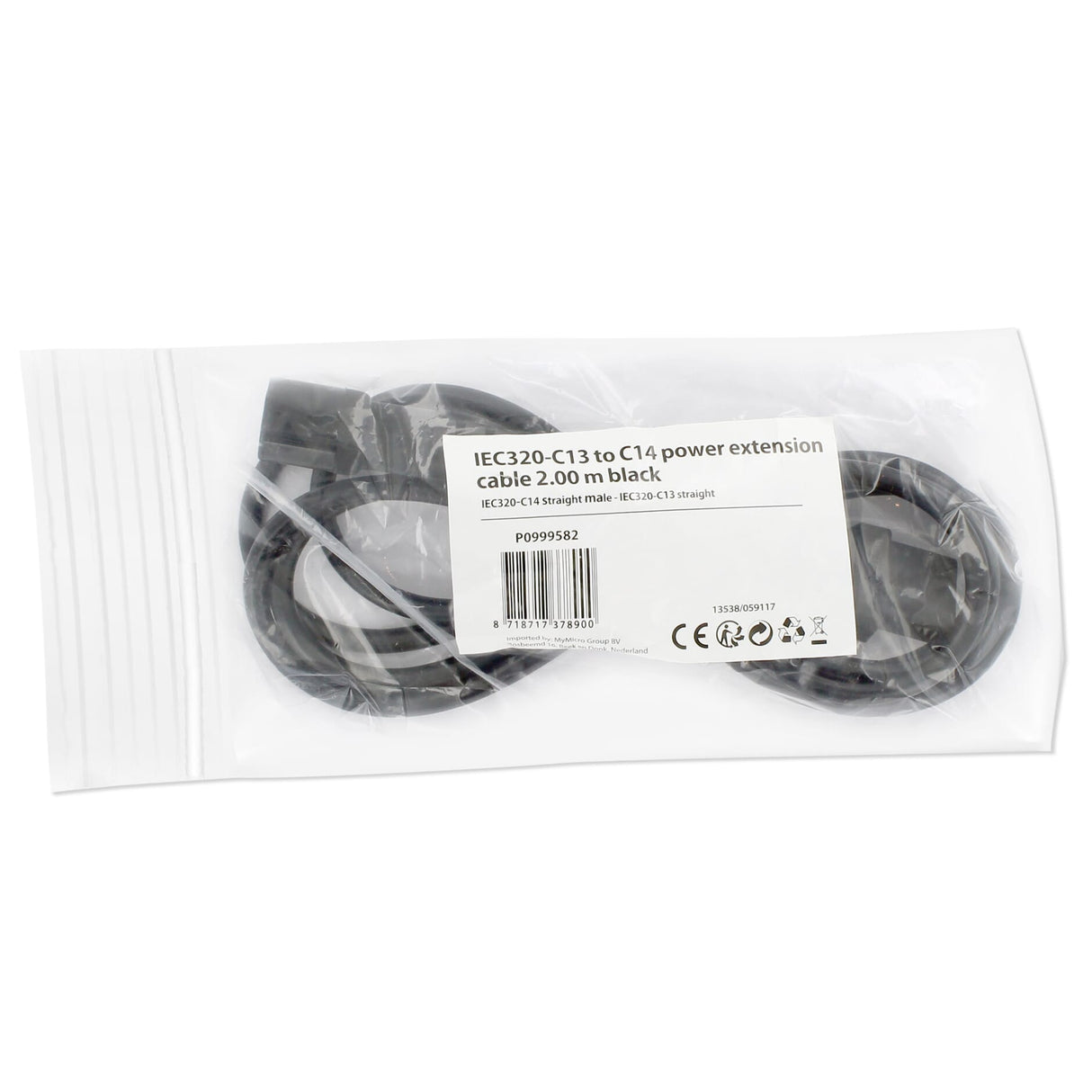 Huismerk iec320-c13 naar c14 stroomverlengkabel 2 meter - zwart