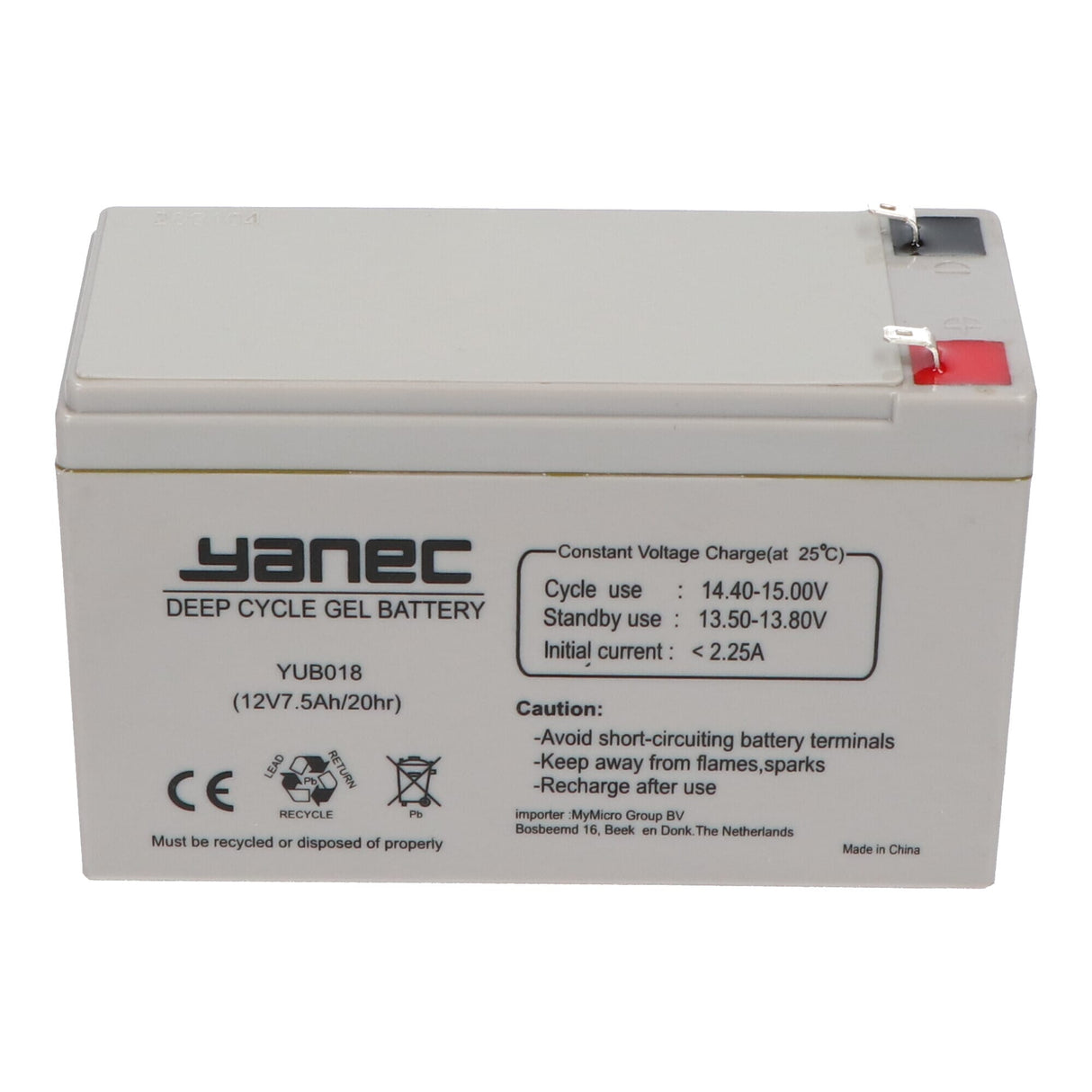 Yanec gel accu 12v 7.5ah