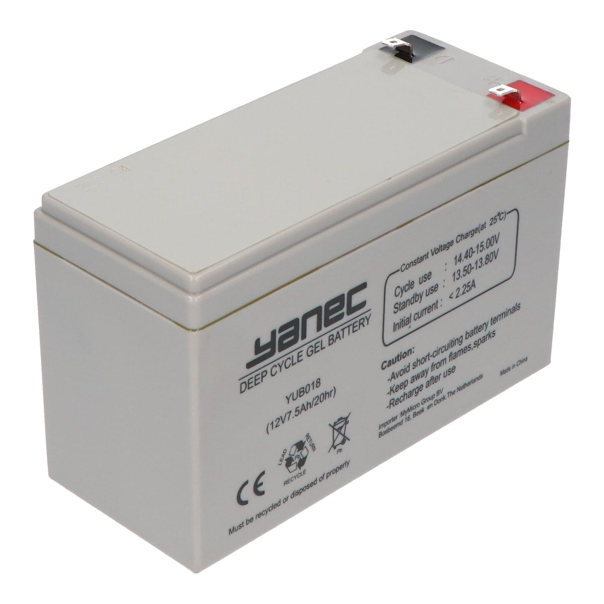 Yanec gel accu 12v 7.5ah
