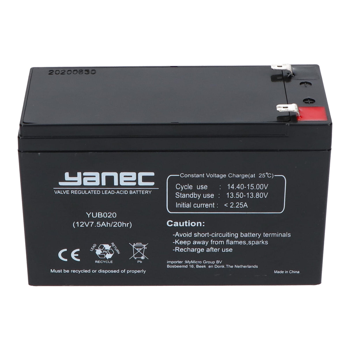 Yanec loodaccu 12v 7.5ah (6.3mm)