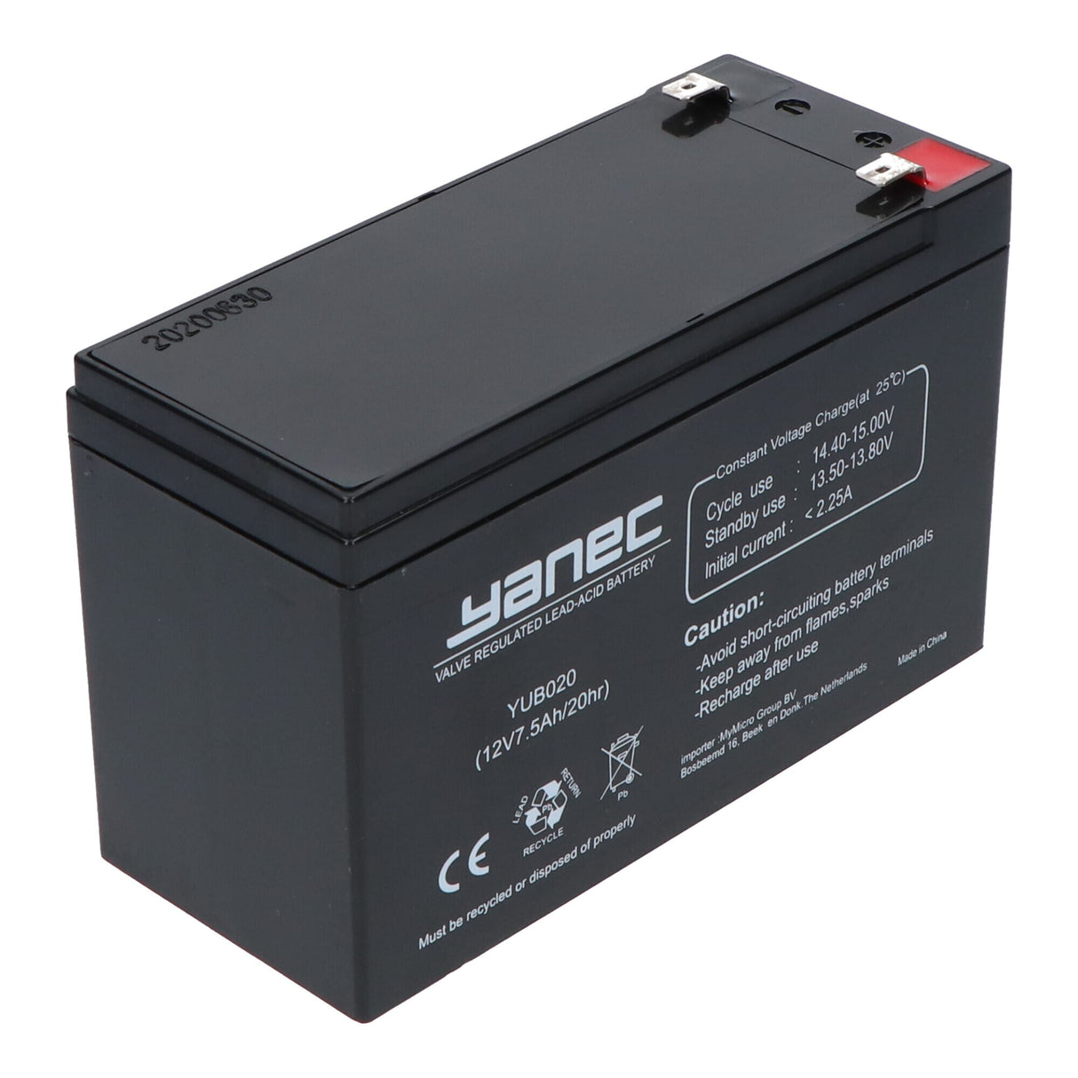 Yanec loodaccu 12v 7.5ah (6.3mm)