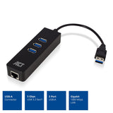 ACT Connectivity USB Hub 3.2 3x USB-A ethernet, zwart