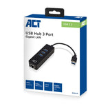 ACT Connectivity USB Hub 3.2 3x USB-A ethernet, zwart