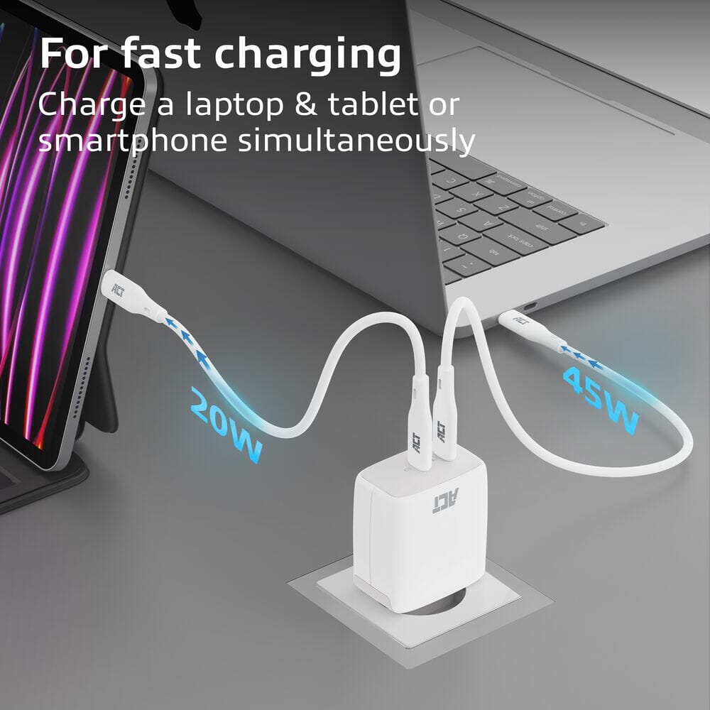 ACT Connectivity USB-C Lader 65W 2-port met Delivery PPS en G