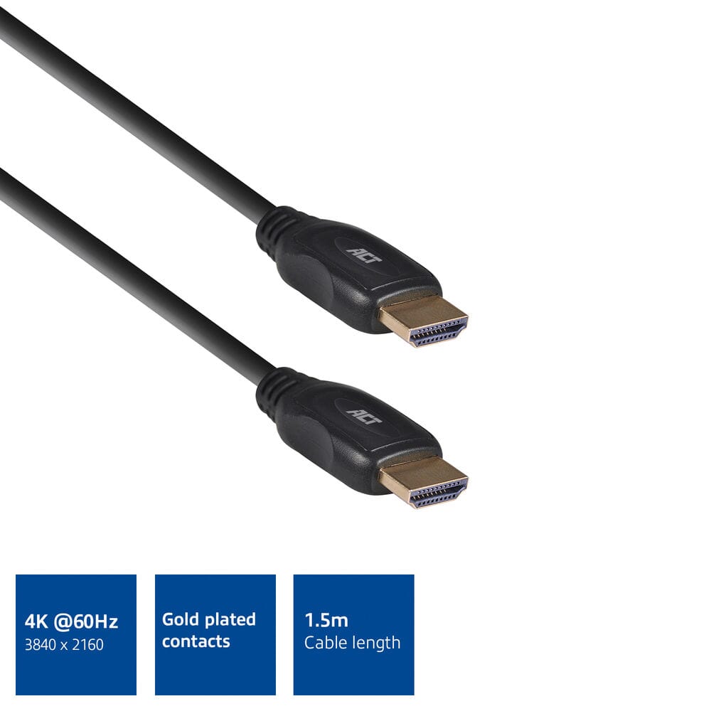 Act 1,5 meter hdmi high speed video kabel v2.0 male - male