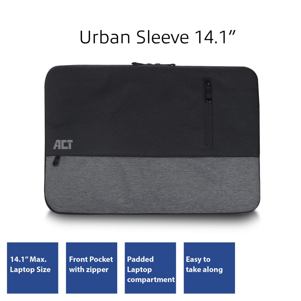 Act urban, laptop sleeve 14.1 inch, zwart grijs