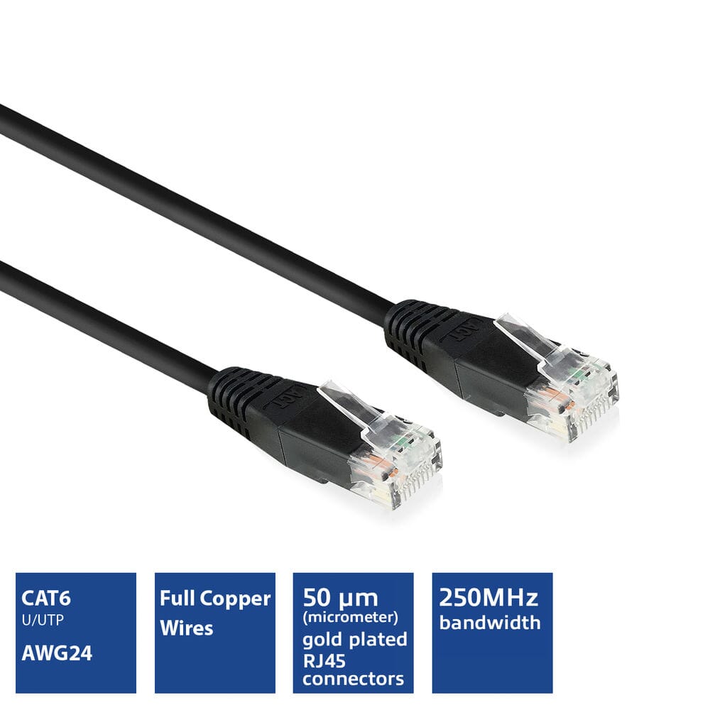 Act zwart 5,0 meter u utp cat6 patchkabel met rj45 zip bag