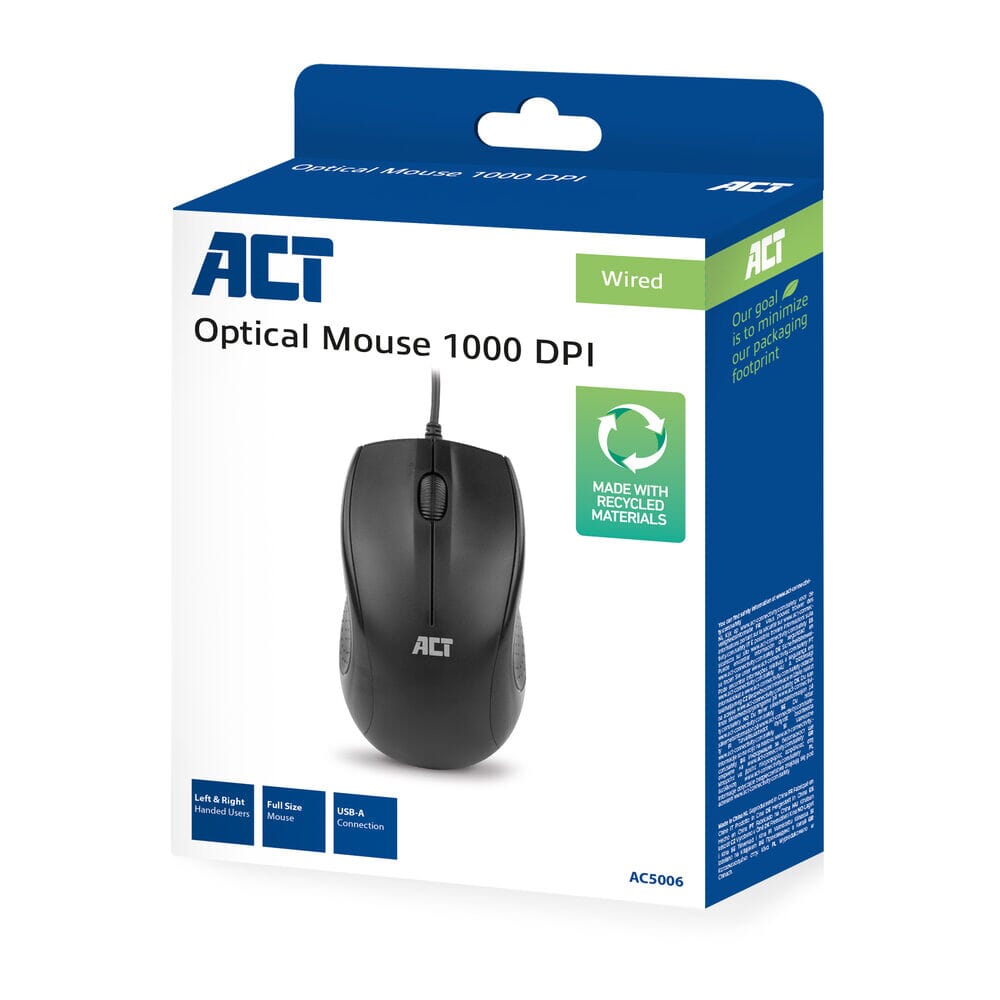 Act wired full-size optical mouse 1000 dpi, silent click