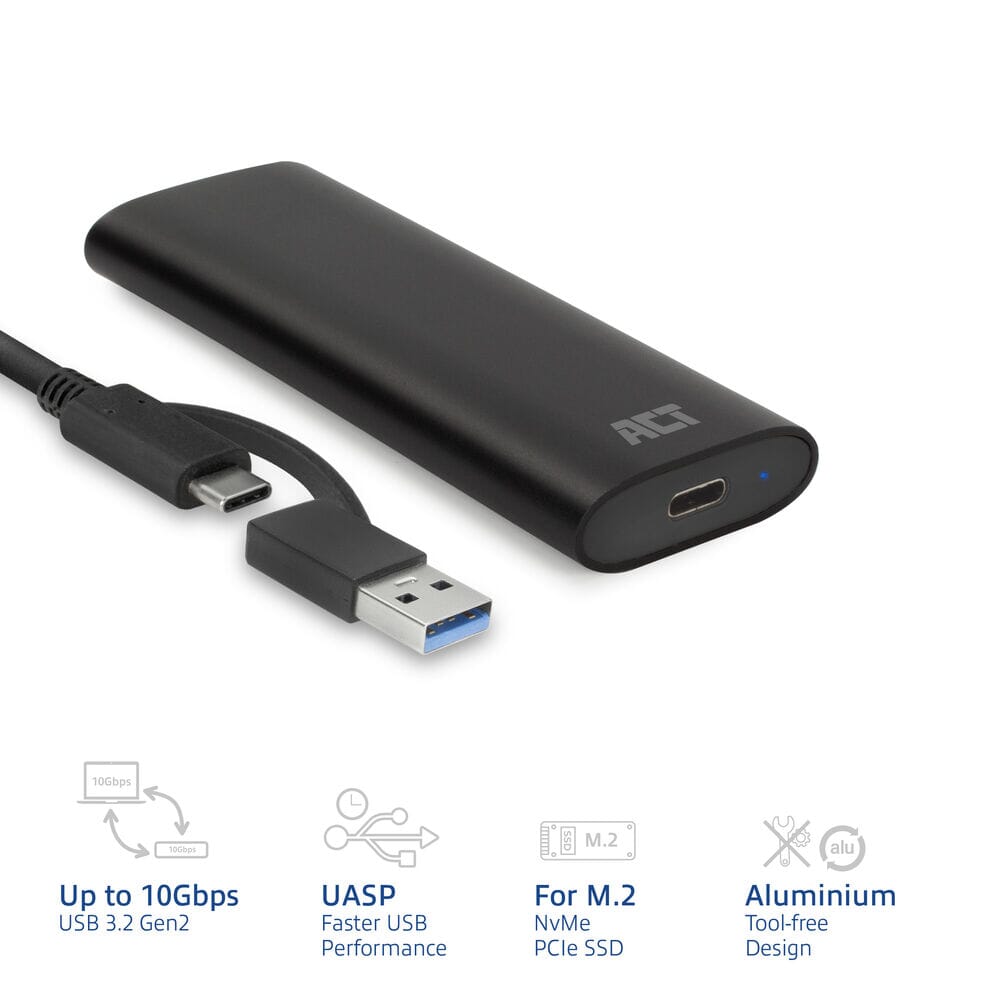 Act usb-c m.2 nvme pcie ssd enclosure, tool-free