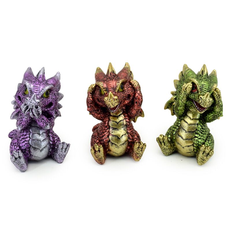Set van 3 elements baby draak hear no speak no see no evil