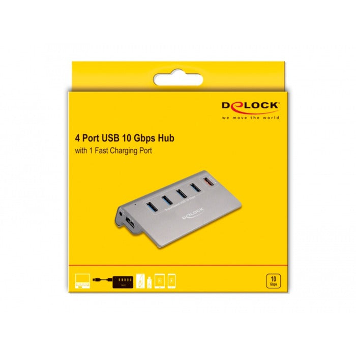 DeLOCK USB 10 Gbps Hub met 4 USB-A poorten + 1 Char