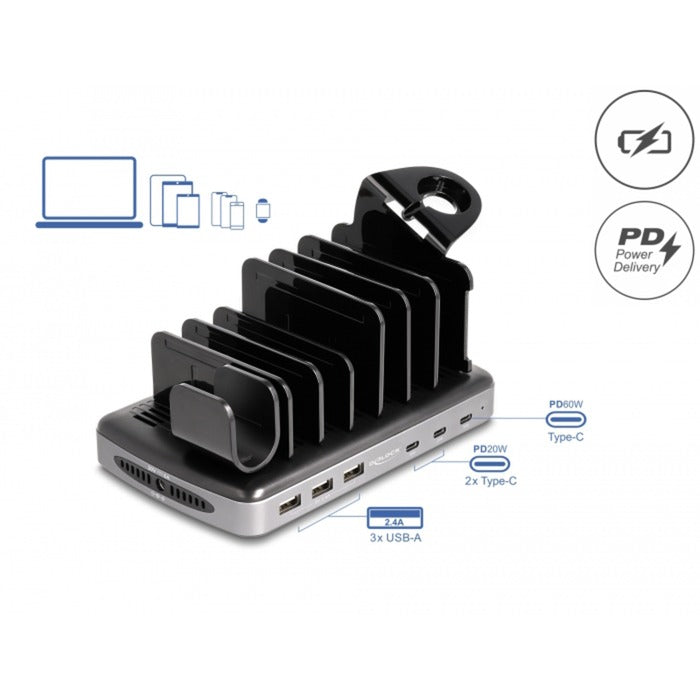 DeLOCK USB Charging Station met 3 x USB Type-C PD + 3 x U