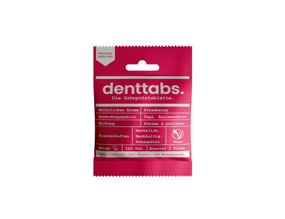 Denttabs tandpasta tabletten - zonder fluor - aardbei