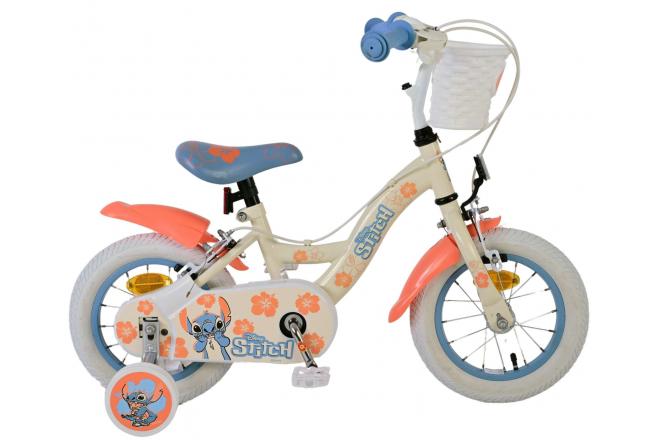 Stitch disney kinderfiets - meisjes - 12 inch - twee handremmen - crème koraal blauw