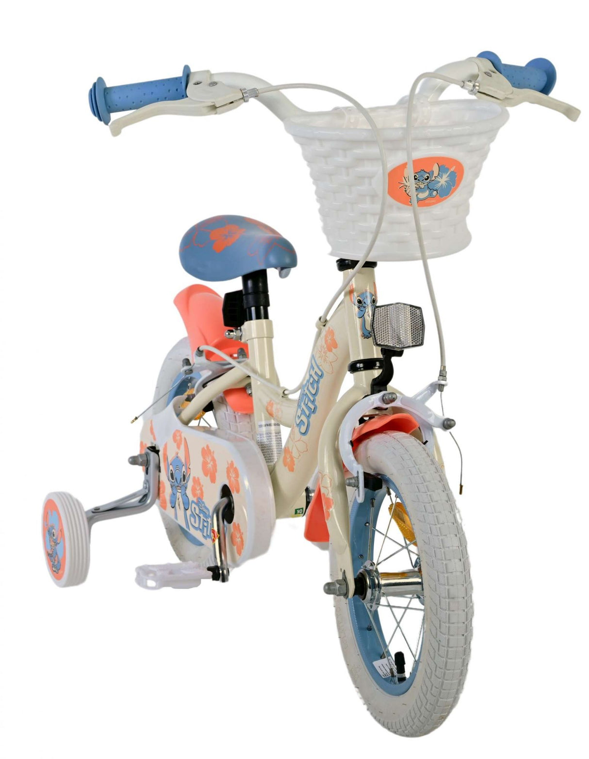 Stitch disney kinderfiets - meisjes - 12 inch - twee handremmen - crème koraal blauw