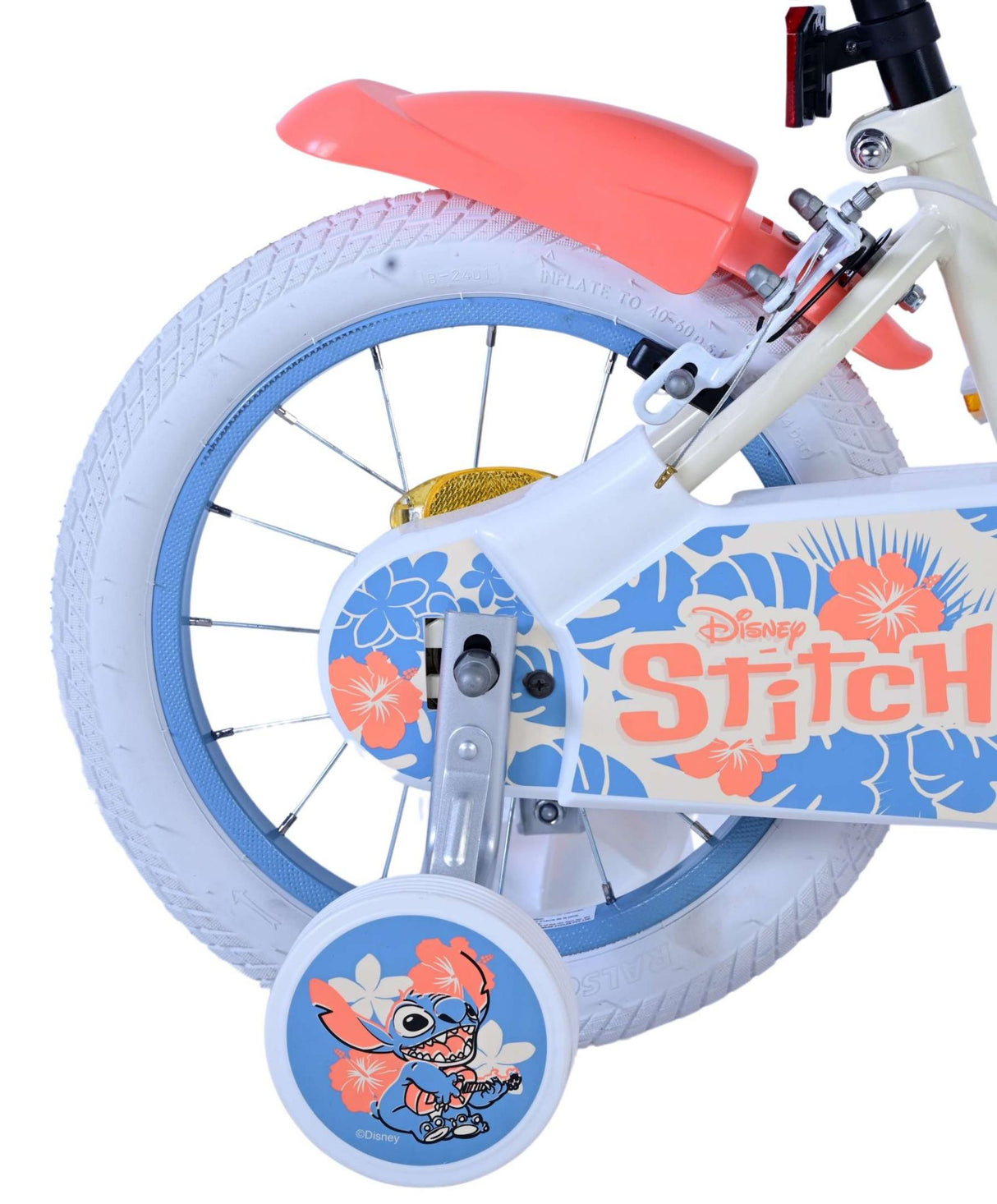 Stitch disney kinderfiets - meisjes - 14 inch - crème koraal blauw - twee handremmen