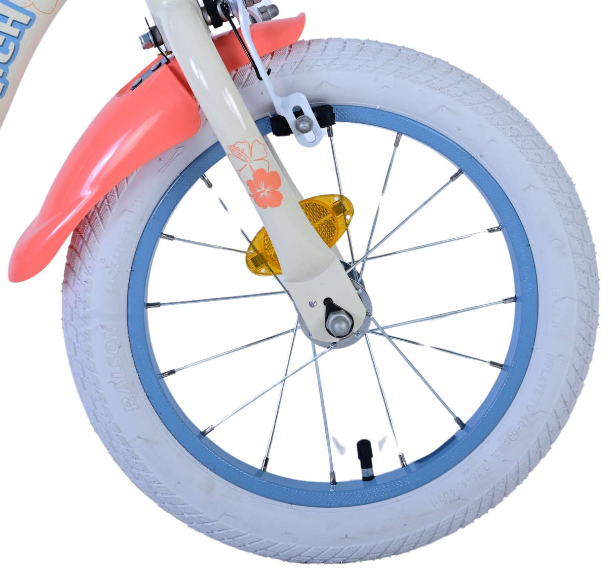 Stitch disney kinderfiets - meisjes - 14 inch - crème koraal blauw - twee handremmen