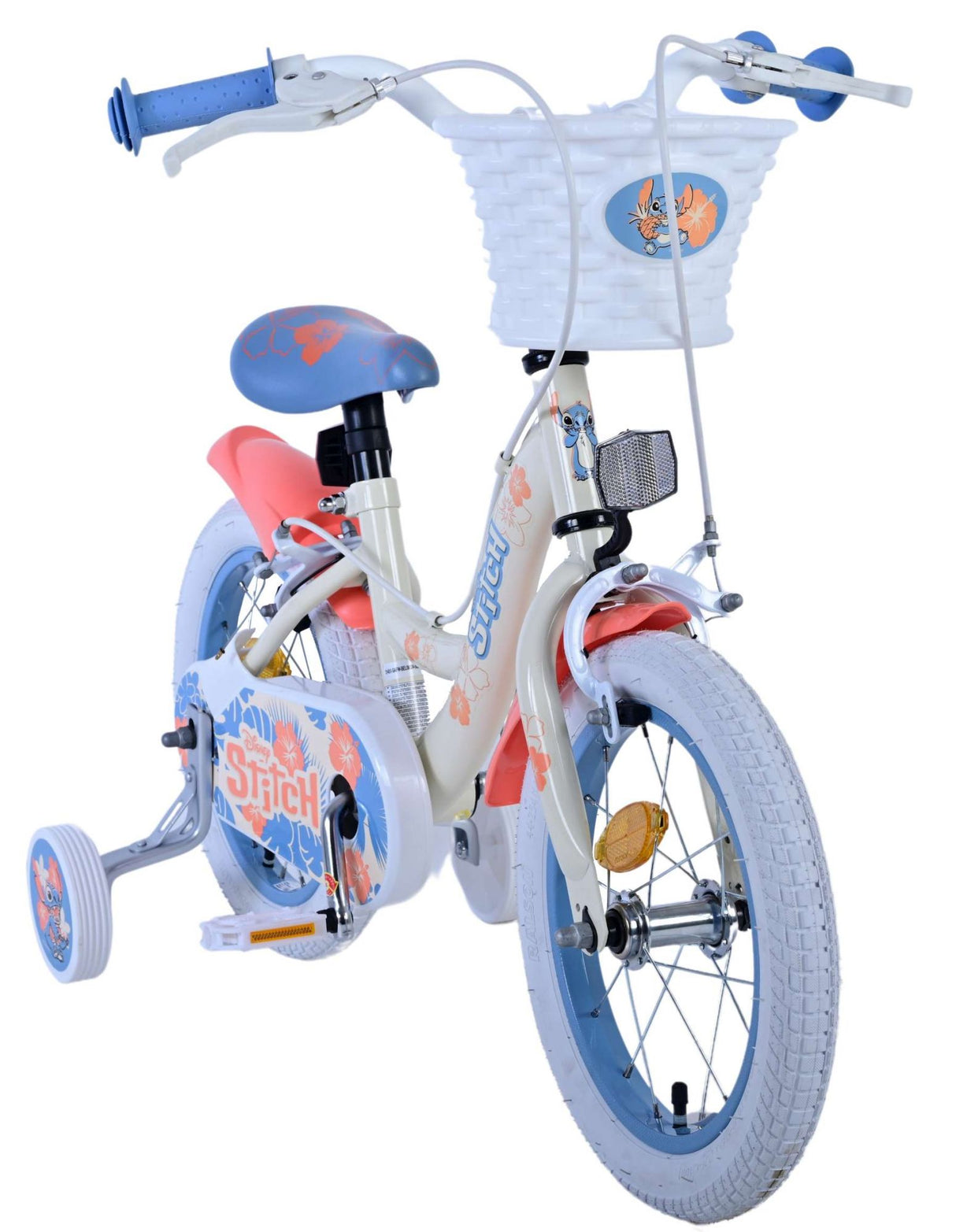 Stitch disney kinderfiets - meisjes - 14 inch - crème koraal blauw - twee handremmen