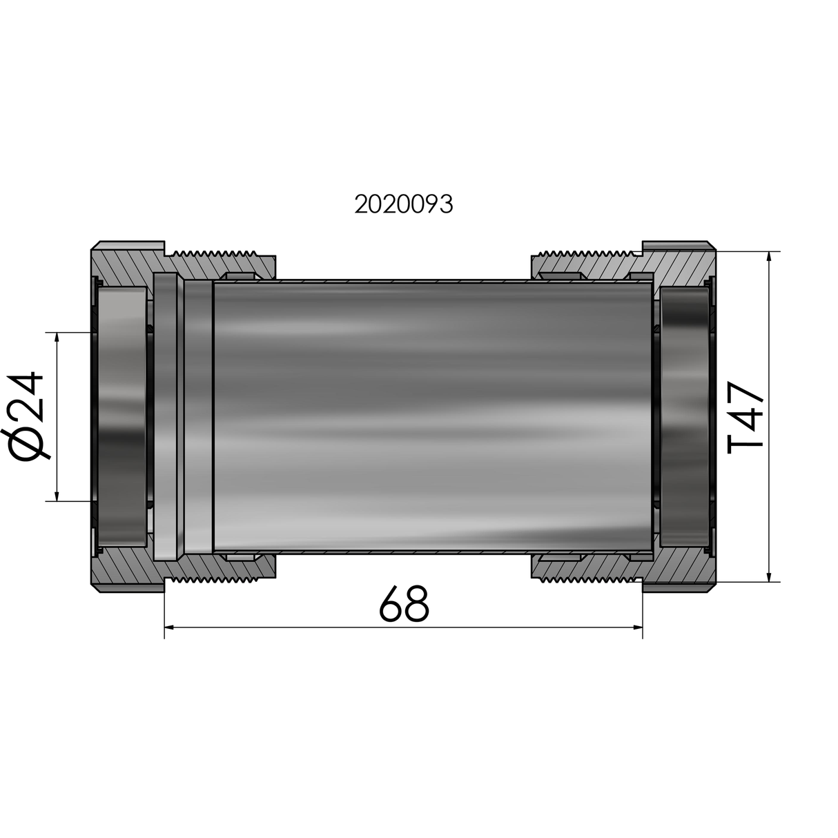 Trapas Elvedes Thread fit T47 Shimano extern 68 mm