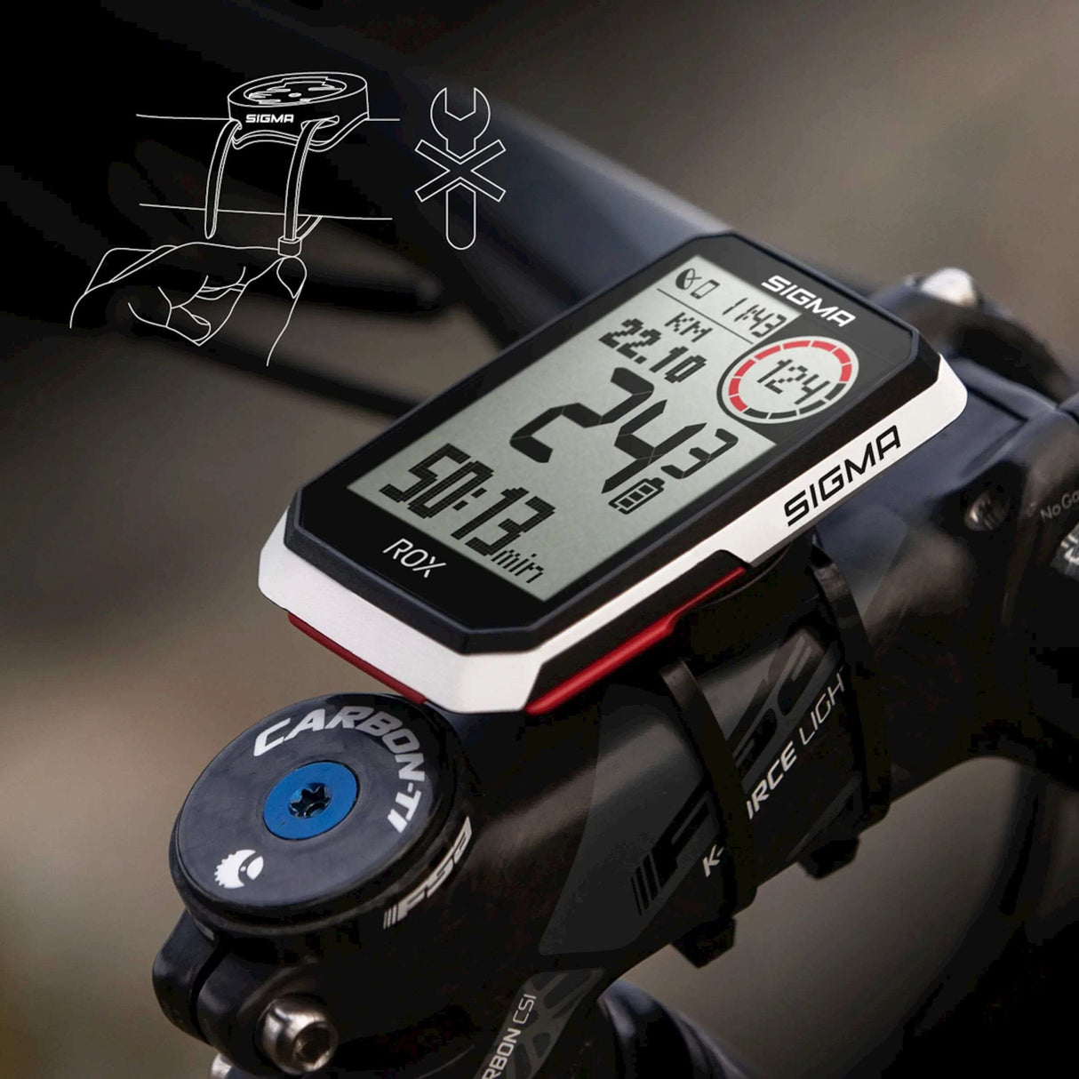 Sigma rox 4.0 gps zw wit standaard stuurhouder + usb-c oplaadkabel