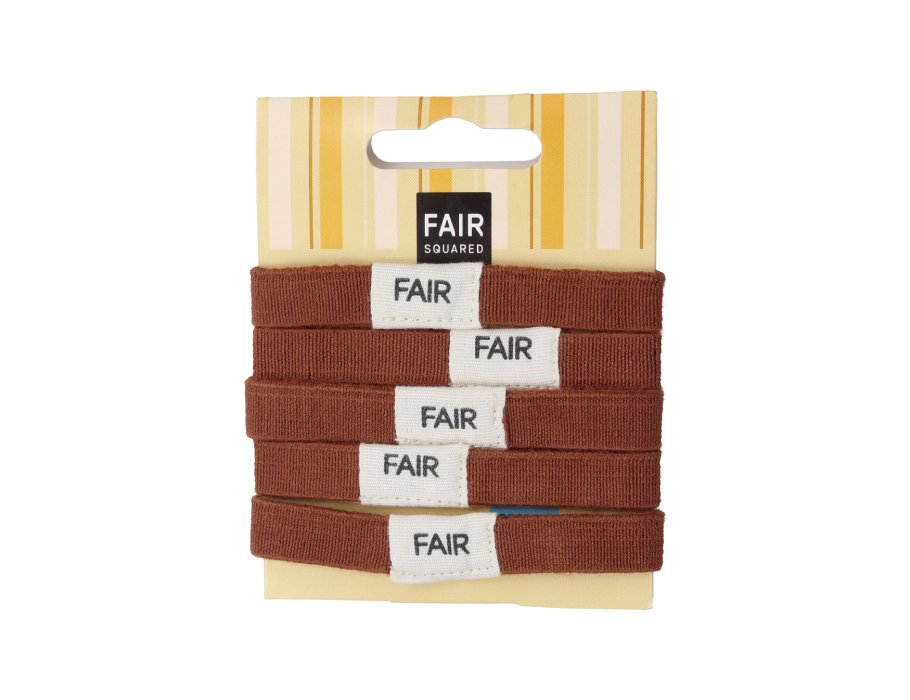 Fair squared haarelastiekjes - plasticvrij - bruin - 5st