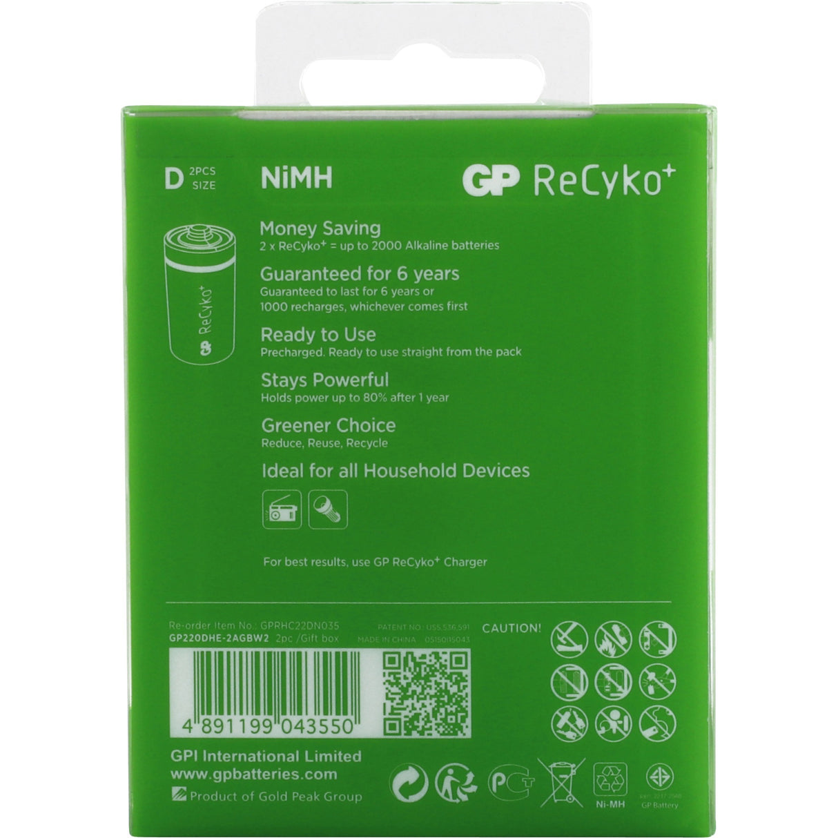 GP Batteries ReCyko+ D 2200 2 oplaadbare batterijen