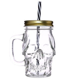 Schedelvormige mason jar glazen drinkbeker met rietje en dekel