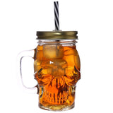Schedelvormige mason jar glazen drinkbeker met rietje en dekel