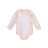 Sunset grid | oranje wit meisjes uv badpak met lange mouwen