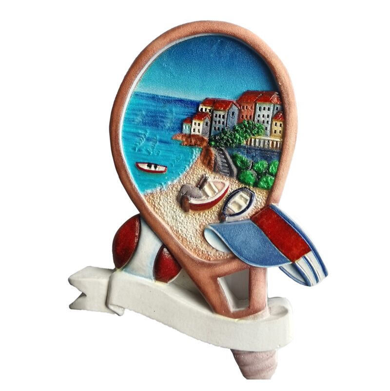 Tennisracket-vormige strand scène zee strand souvenir magneet