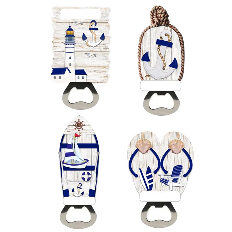 Strand souvenir magneet flesopener blauw wit