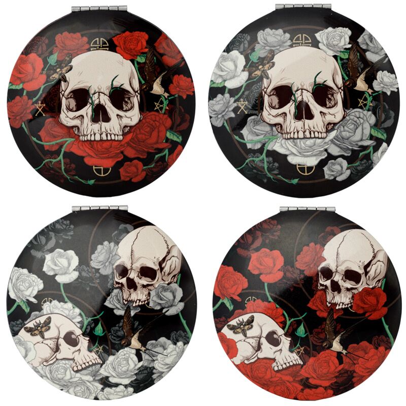 Schedel en rozen compact make up spiegeltje