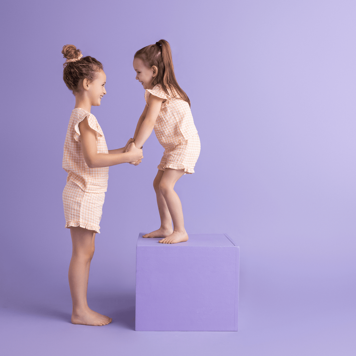 Sunset grid | oranje wit meisjes set strand- muslin