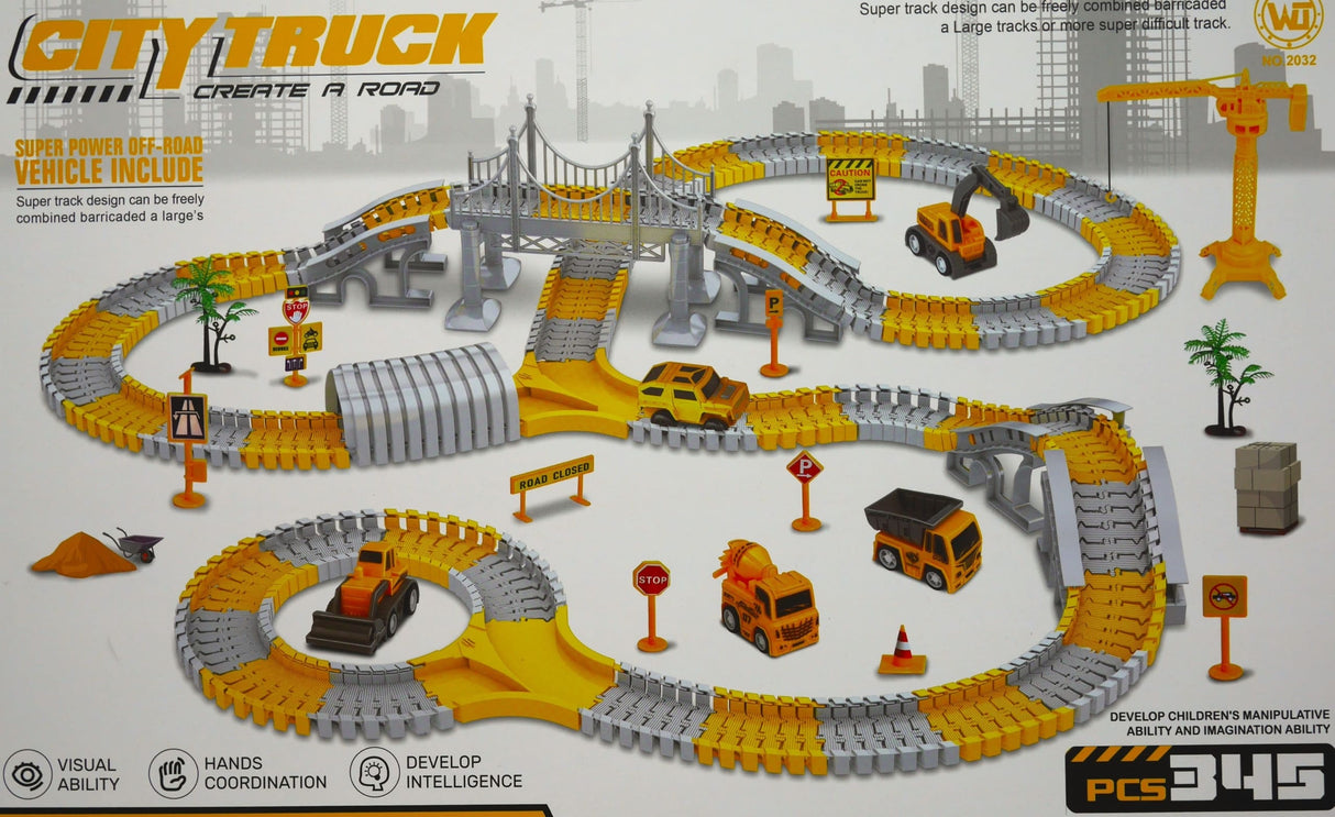 Jonotoys citytruck autobaan met veel baanstukken en accessoires en 3 auto apos;s