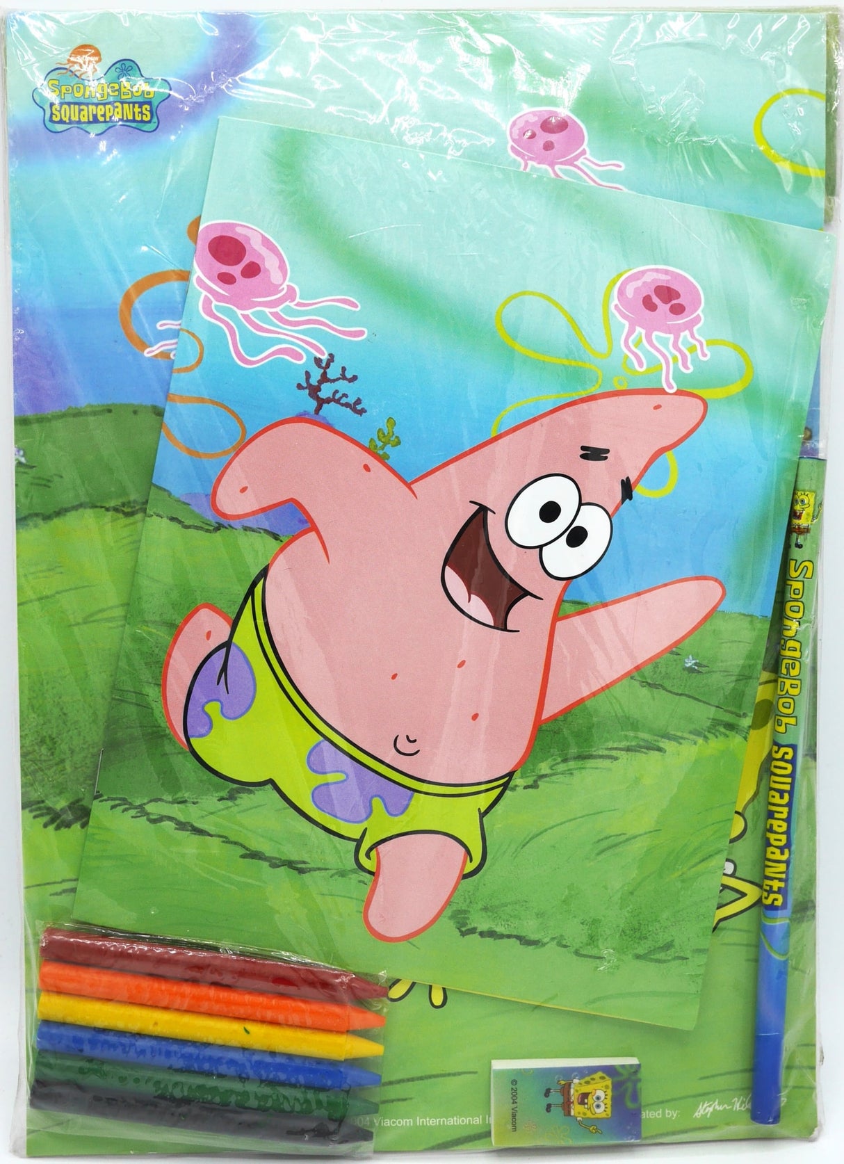 Van der doelen sponge bob bumber pack met schetboek, schrift, potlood, gum en kleurkrijt