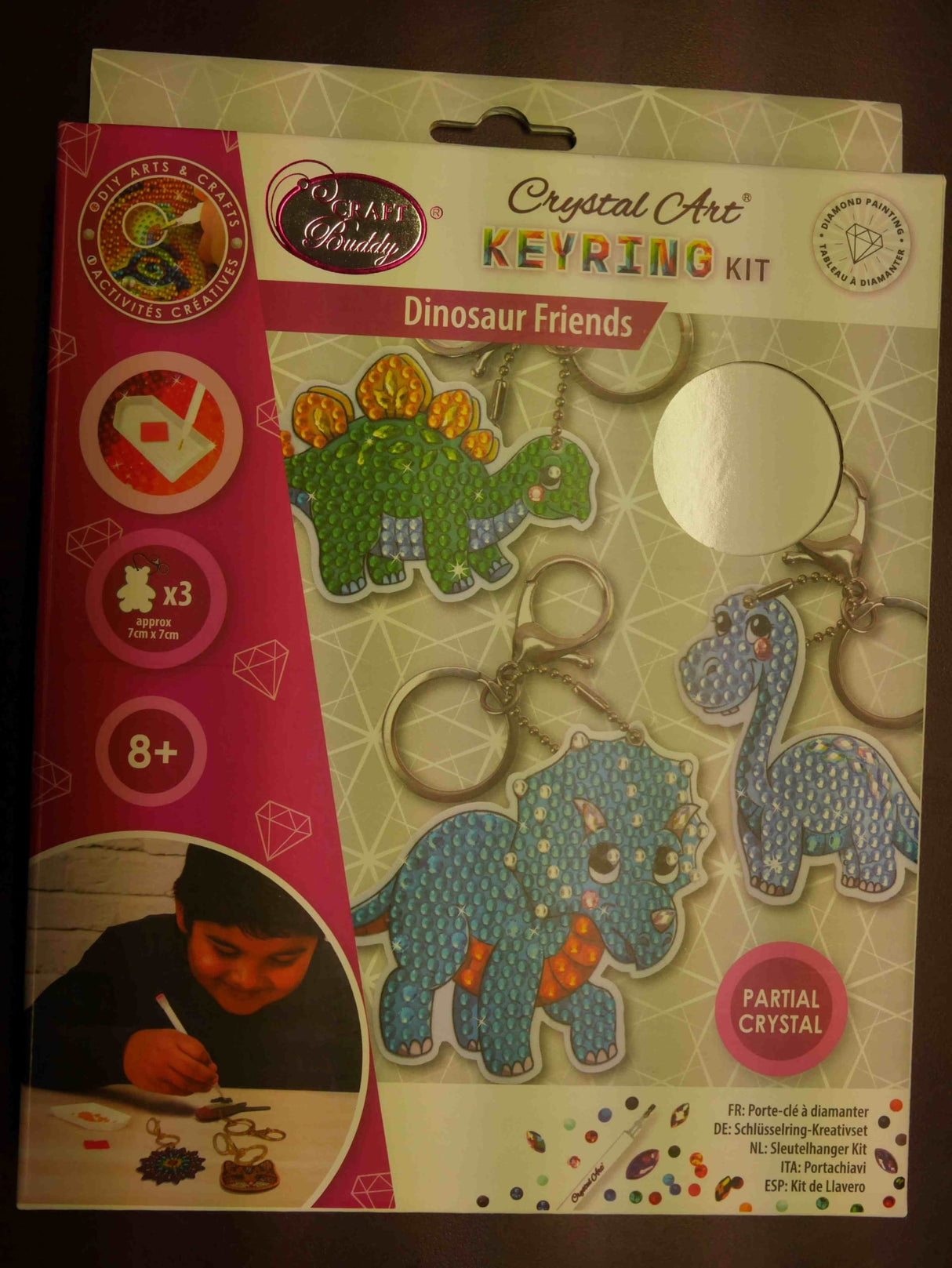 Brandunit diamond painting - 3 dinosaurus sleutelhangers