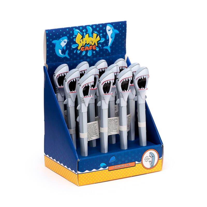 Bijtende haai plastic pen - blauw