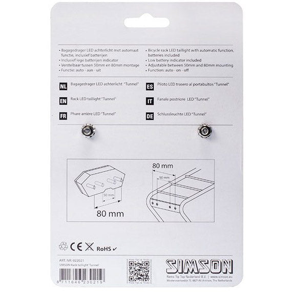 Simson batterij bagagedrager achterlicht tunnel 3 led auto