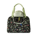 Basil Wanderlust Carry All Bag - zwarte fietshandtas met kleurrijke vogelprint