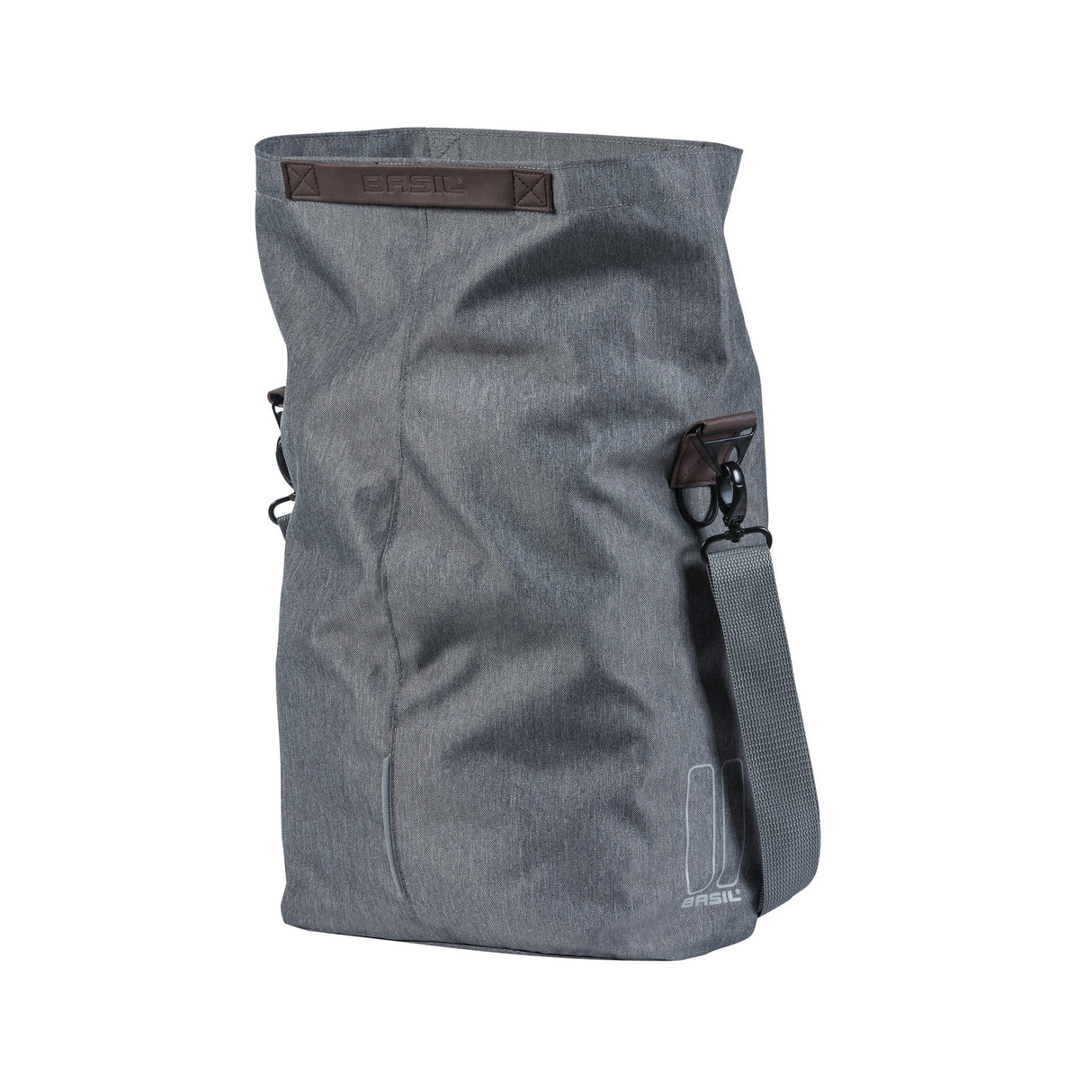 Basil City Shopper - fietsshopper, grijs melee, 14-16L, vegan leder, waterkerende vouwsluiting, reflectie