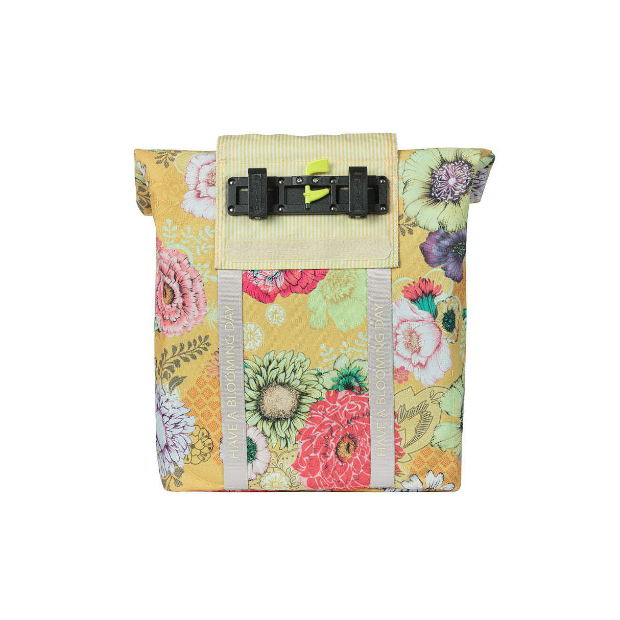 Basil Bloom Field fietsshopper, geel, gerecycled PET, waterdicht, verstelbare schouderriem