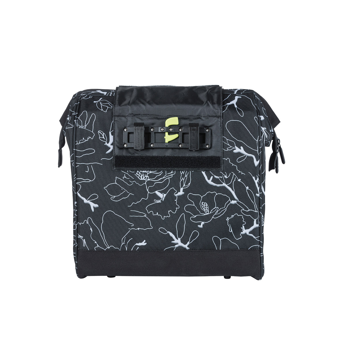 Basil Grand Flower fietsshopper - zwarte waterafstotende tas met laptopvak - 23L