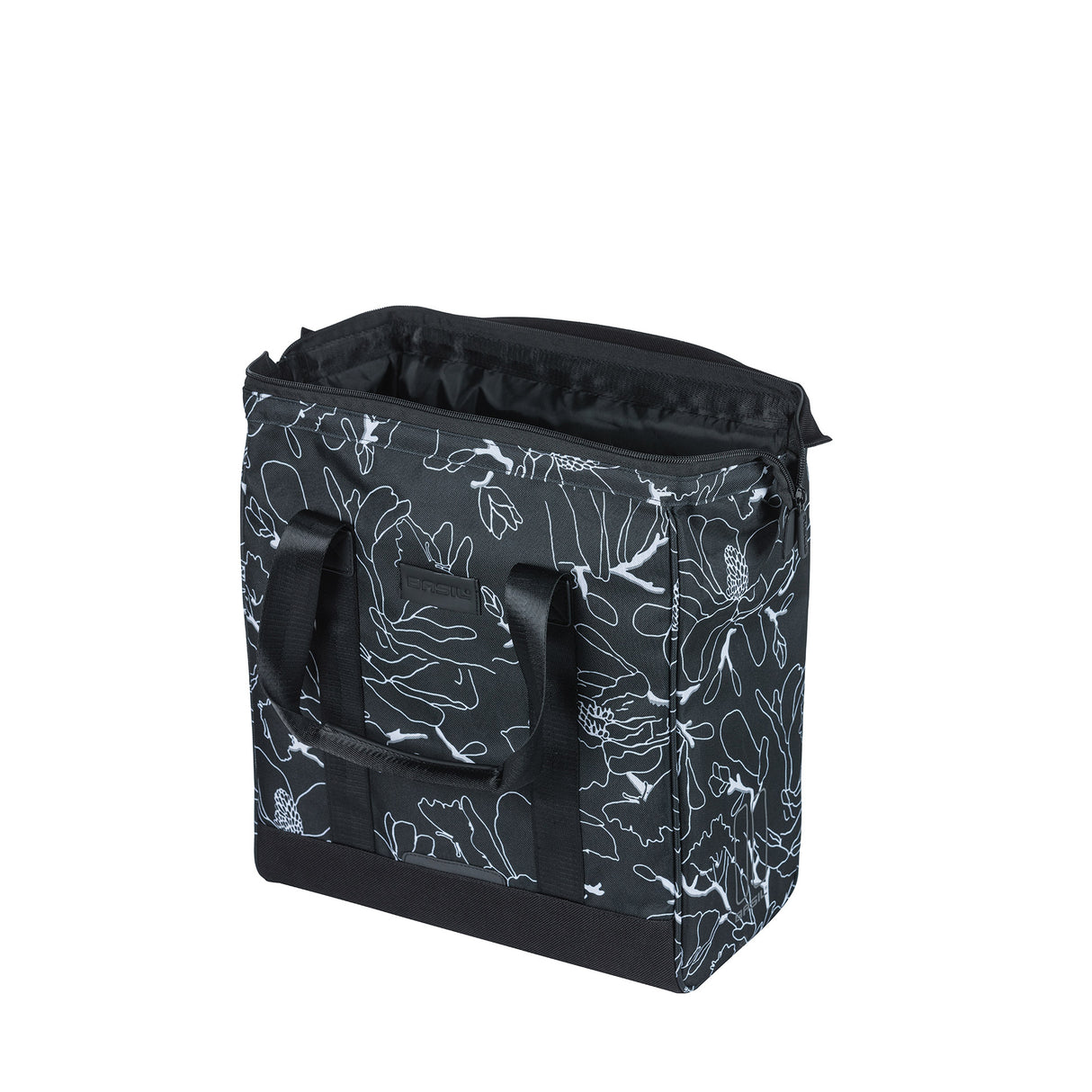 Basil Grand Flower fietsshopper - zwarte waterafstotende tas met laptopvak - 23L