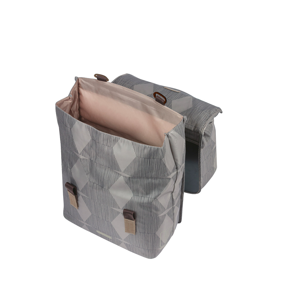 Basil Elegance dubbele fietstas, chateau taupe, gerecycled PET, Universal Bridge, 40-49L