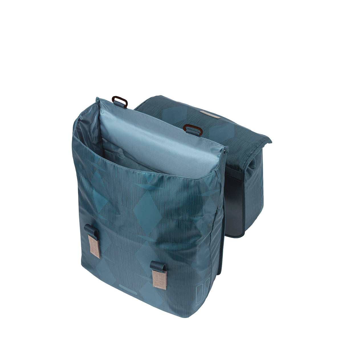 Basil Elegance dubbele fietstas, blauw, gerecycled PET, gevoerd, waterkerende sluiting, Universal Bridge, 40-49L