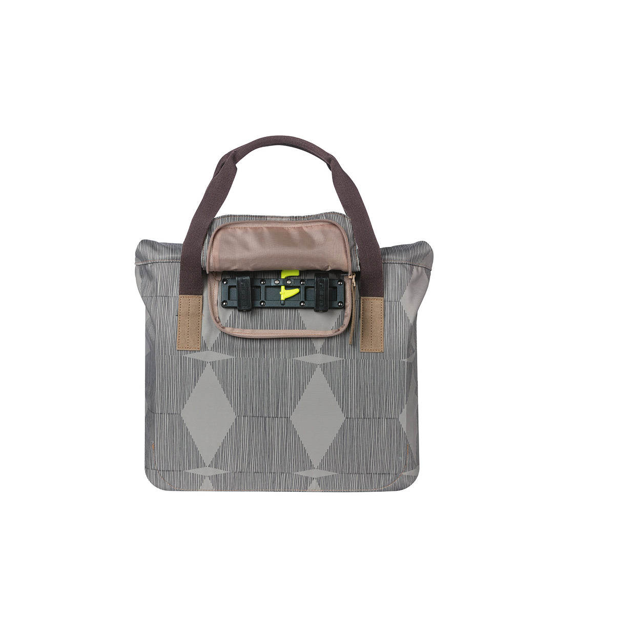 Basil Elegance fietsshopper, Green PET, waterkerende vouwsluiting, gepolsterde hand schouderbanden, 20-26L, taupe
