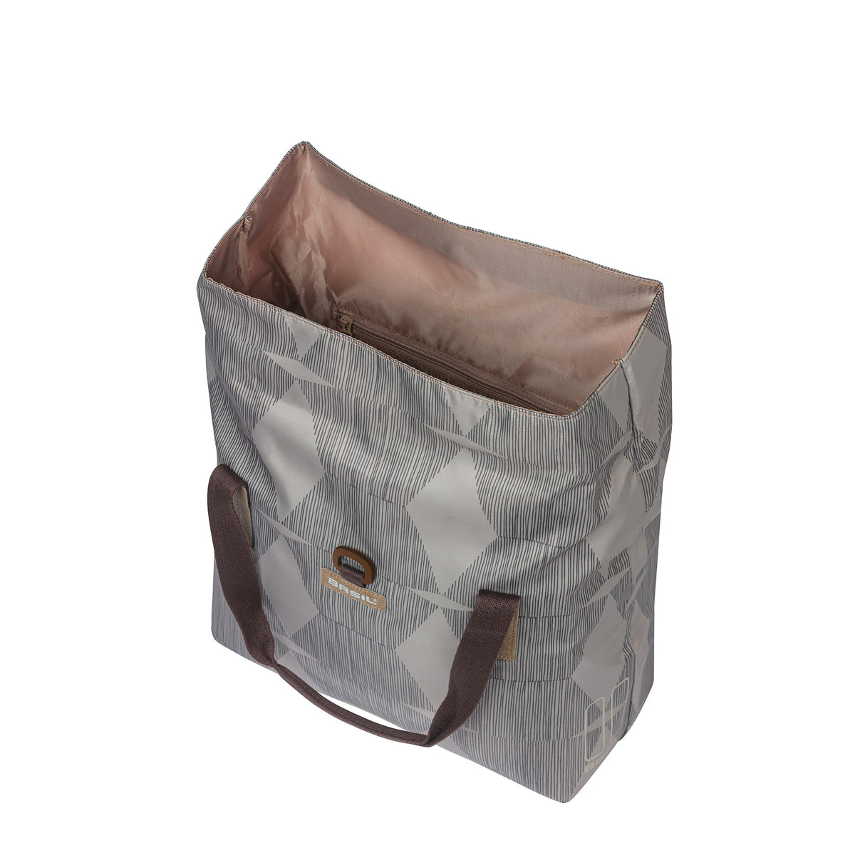 Basil Elegance fietsshopper, Green PET, waterkerende vouwsluiting, gepolsterde hand schouderbanden, 20-26L, taupe