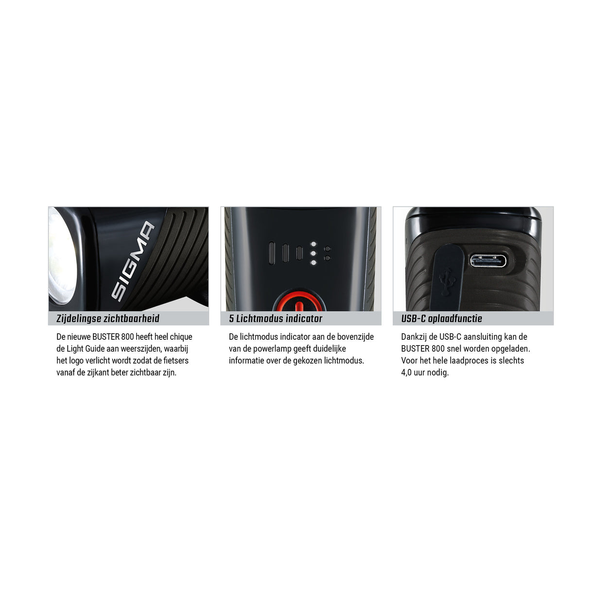 Sigma koplamp Buster 800 LED schroefhouder -Li-ion accu USB