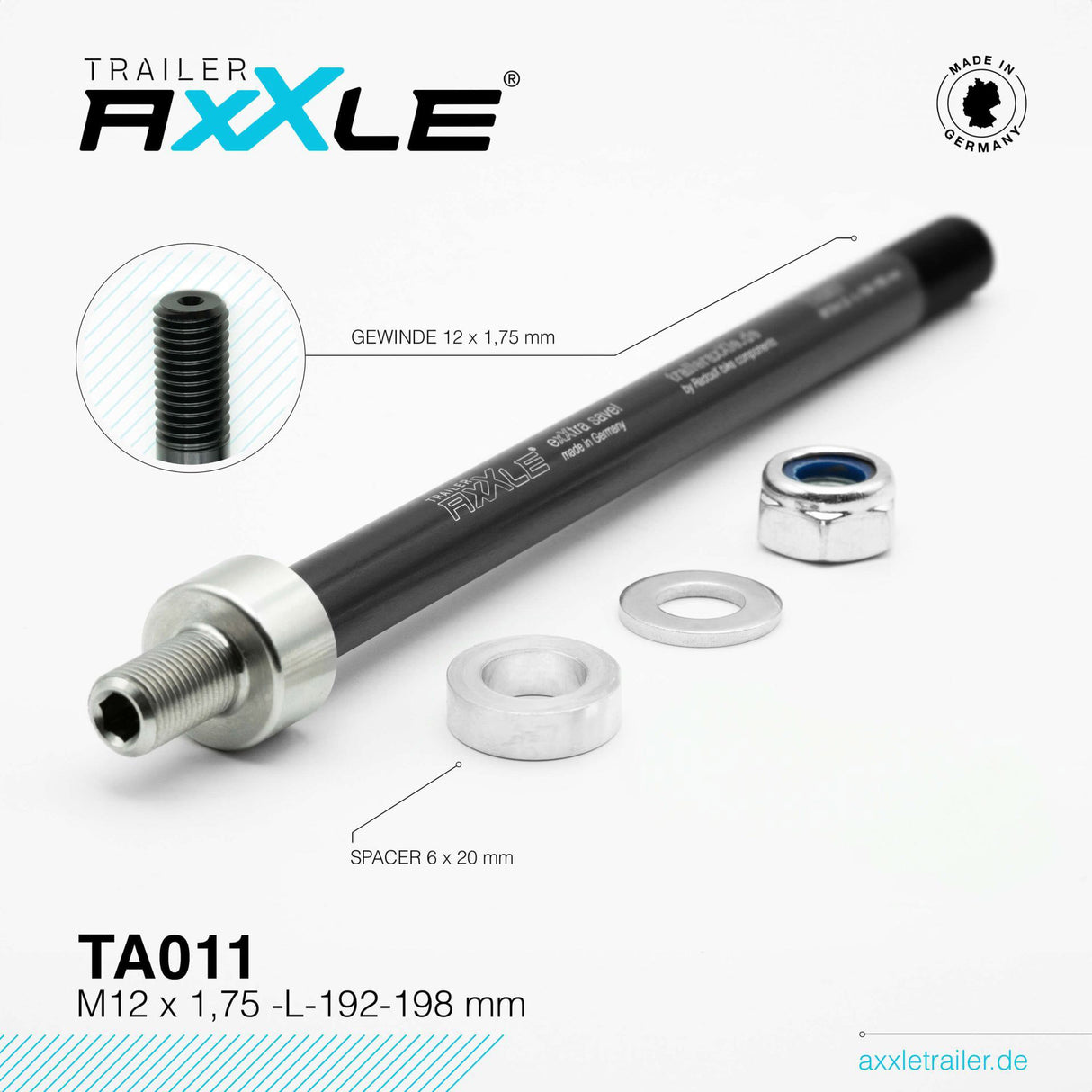 Bobike radoxx steekas voor trailer m12x1,75 192-198mm
